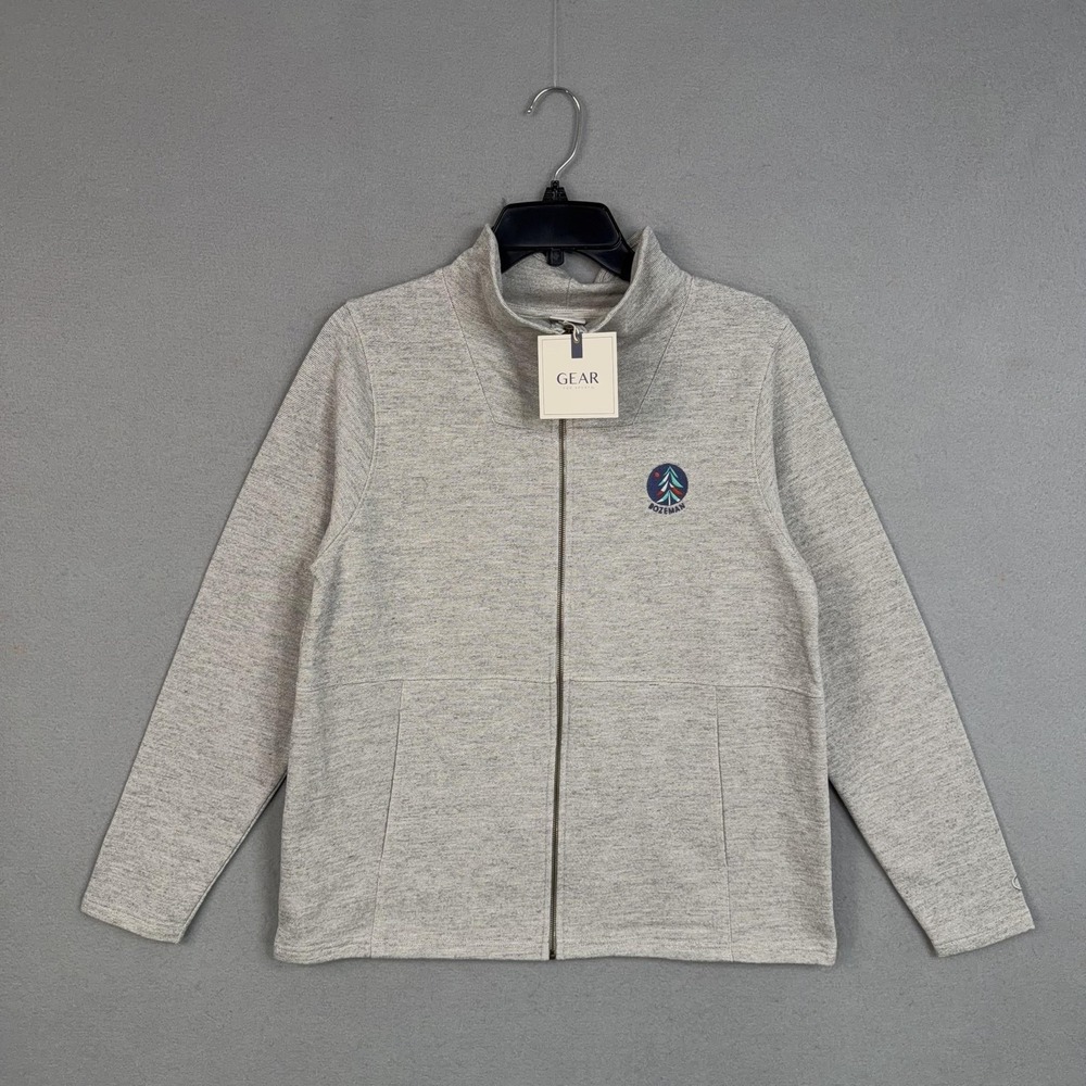 Bozeman Jacket Womens Medium Gray Full Zip Montana Logo Knit Outdoor Sweater NWT